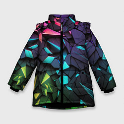 Куртка зимняя для девочки Неоновые абстрактные каменные плиты, цвет: 3D-черный