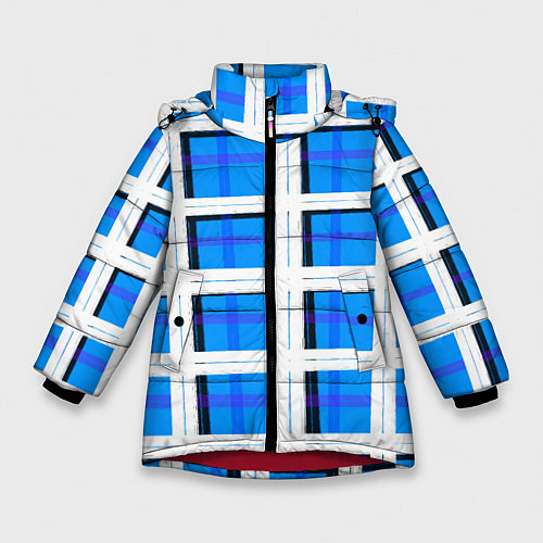 Зимняя куртка для девочки Синяя клетка / 3D-Красный – фото 1