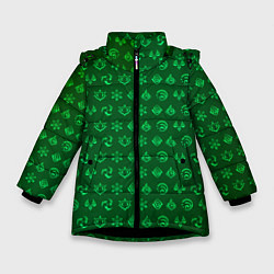 Куртка зимняя для девочки Паттерн элементали под дендро, цвет: 3D-черный