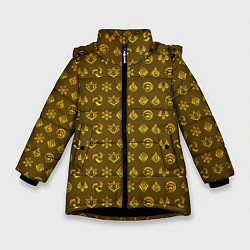 Куртка зимняя для девочки Паттерн элементали под гео, цвет: 3D-черный
