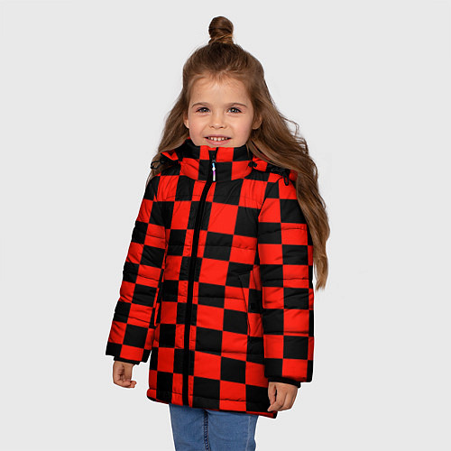Зимняя куртка для девочки Красный квадрат / 3D-Светло-серый – фото 3
