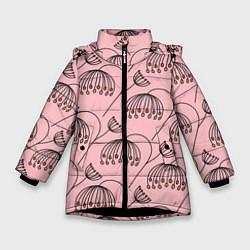Куртка зимняя для девочки Цветы в стиле бохо на пудрово-розовом фоне, цвет: 3D-черный