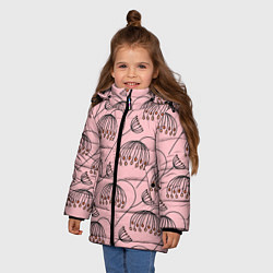 Куртка зимняя для девочки Цветы в стиле бохо на пудрово-розовом фоне, цвет: 3D-черный — фото 2