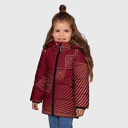 Куртка зимняя для девочки Золотые кривые линии и прямоугольники в стиле мемф, цвет: 3D-черный — фото 2
