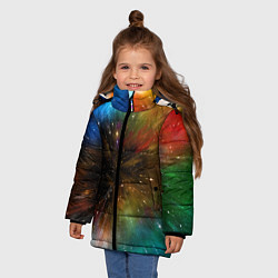 Куртка зимняя для девочки Бескрайний космос - неон, цвет: 3D-светло-серый — фото 2