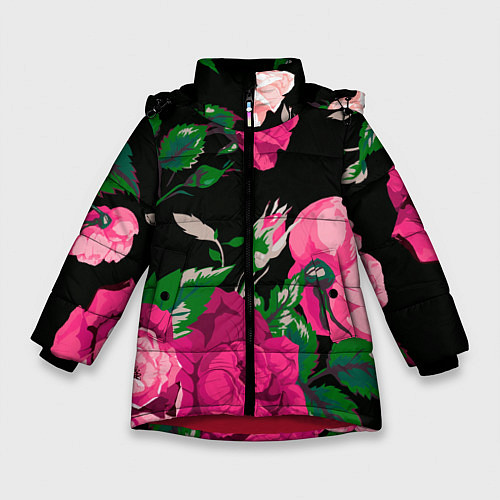 Зимняя куртка для девочки Шипы и розы / 3D-Красный – фото 1