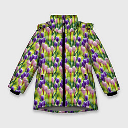 Куртка зимняя для девочки Весенние крокусы, цвет: 3D-светло-серый