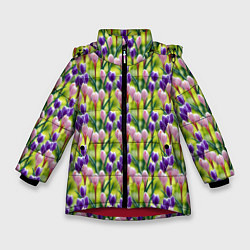 Куртка зимняя для девочки Весенние крокусы, цвет: 3D-красный