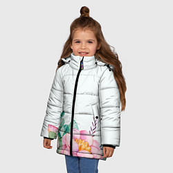 Куртка зимняя для девочки Цветы нарисованные акварелью - снизу, цвет: 3D-светло-серый — фото 2