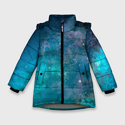 Куртка зимняя для девочки Абстрактный светло-синий космос и звёзды, цвет: 3D-светло-серый