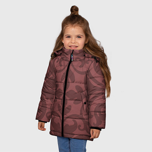 Зимняя куртка для девочки Красивые узоры на красном / 3D-Светло-серый – фото 3