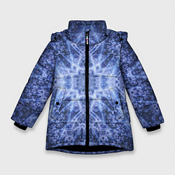 Куртка зимняя для девочки Ледяные линии на синем цвете, цвет: 3D-черный
