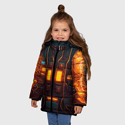 Куртка зимняя для девочки Паттерн в стиле киберпанк, цвет: 3D-красный — фото 2