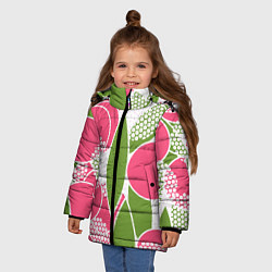 Куртка зимняя для девочки Абстракция круги и зеленый лист, цвет: 3D-светло-серый — фото 2