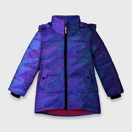 Зимняя куртка для девочки Абстрактный синий разводы / 3D-Красный – фото 1