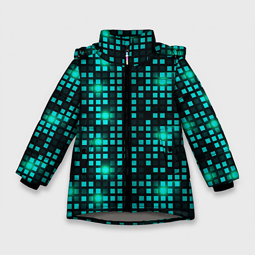 Зимняя куртка для девочки Светящиеся неоновые квадраты / 3D-Светло-серый – фото 1