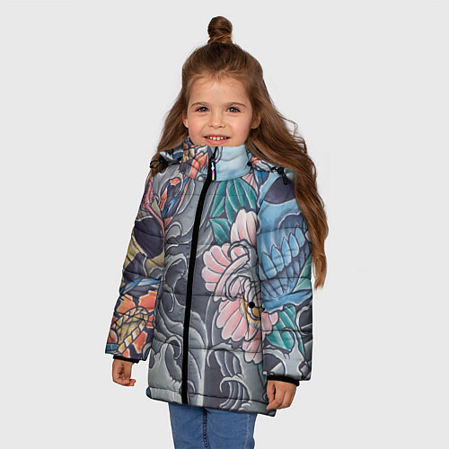 Зимняя куртка для девочки Иредзуми: змеи и черепа / 3D-Светло-серый – фото 3