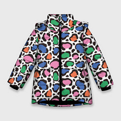 Куртка зимняя для девочки Разноцветные пятна леопарда, цвет: 3D-черный