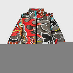 Куртка зимняя для девочки Иредзуми: дракон в дыму, цвет: 3D-светло-серый