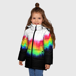Куртка зимняя для девочки Северное сияние - тай-дай, цвет: 3D-черный — фото 2