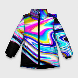 Куртка зимняя для девочки Неоновые размытые краски, цвет: 3D-черный