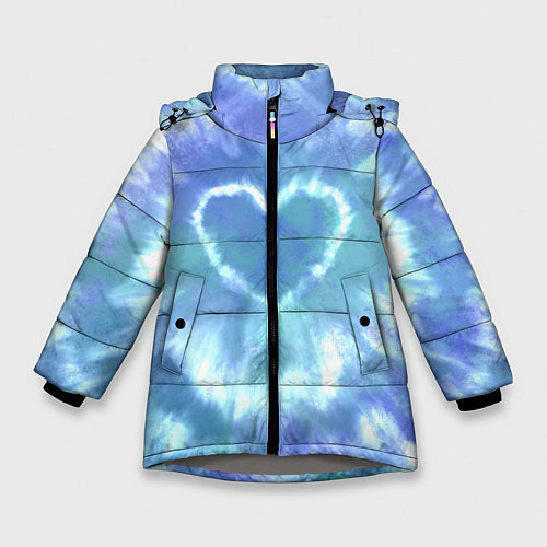 Зимняя куртка для девочки Сердце - тай-дай - голубой / 3D-Светло-серый – фото 1