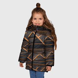 Куртка зимняя для девочки Объёмные оранжевые линии и серые фигуры, цвет: 3D-красный — фото 2