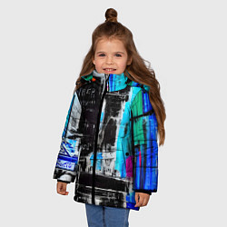 Куртка зимняя для девочки Абстракция, черно-синие цвета, от нейросети, цвет: 3D-черный — фото 2