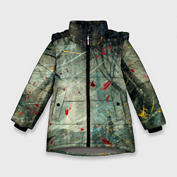 Куртка зимняя для девочки Абстрактные листья, краски и тени, цвет: 3D-светло-серый