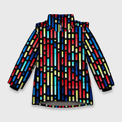 Куртка зимняя для девочки Неоновые полосы - авангардный паттерн, цвет: 3D-светло-серый