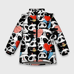 Куртка зимняя для девочки Панды с сердечками, цвет: 3D-светло-серый