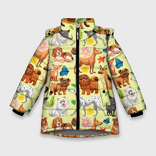 Зимняя куртка для девочки Забавные собачки / 3D-Светло-серый – фото 1