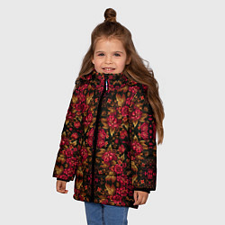Куртка зимняя для девочки Растительный паттерн под хохлому, цвет: 3D-красный — фото 2