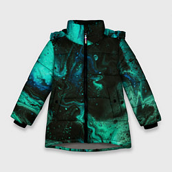 Куртка зимняя для девочки Черно-зеленые разводы краски, цвет: 3D-светло-серый