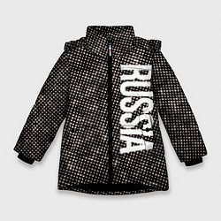 Куртка зимняя для девочки Россия на фоне узора медного цвета, цвет: 3D-черный