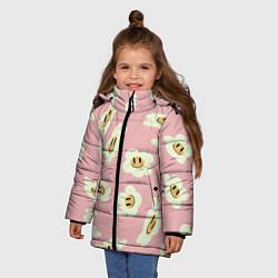 Куртка зимняя для девочки Искаженные смайлы-цветы на розовом паттер, цвет: 3D-светло-серый — фото 2
