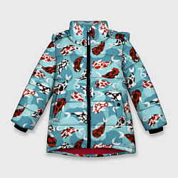 Куртка зимняя для девочки Карпы кои - паттерн, цвет: 3D-красный