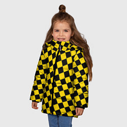 Куртка зимняя для девочки Черно-желтая мелкая клетка, цвет: 3D-черный — фото 2