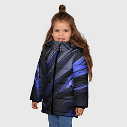 Куртка зимняя для девочки Объемные черные и синие плиты, цвет: 3D-светло-серый — фото 2