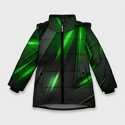 Куртка зимняя для девочки Черные пластины с зеленым свечением, цвет: 3D-светло-серый