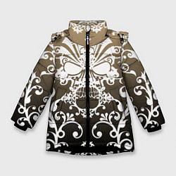 Куртка зимняя для девочки Череп с узорами, цвет: 3D-черный