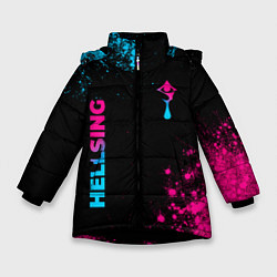 Куртка зимняя для девочки Hellsing - neon gradient: надпись, символ, цвет: 3D-черный