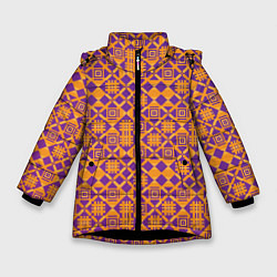 Куртка зимняя для девочки Оранжевый векторный узор, цвет: 3D-черный