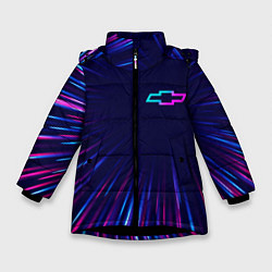 Куртка зимняя для девочки Chevrolet neon speed lines, цвет: 3D-черный
