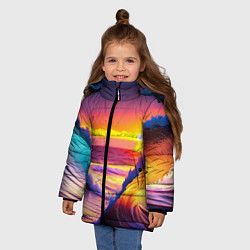 Куртка зимняя для девочки Волны на закате, цвет: 3D-светло-серый — фото 2