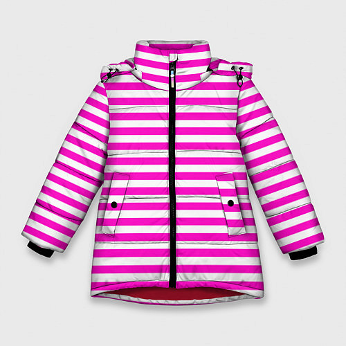 Зимняя куртка для девочки Ярко-розовые полосы / 3D-Красный – фото 1