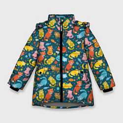 Куртка зимняя для девочки Мультяшные коты паттерн, цвет: 3D-светло-серый