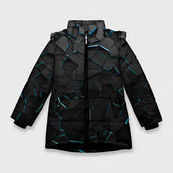 Куртка зимняя для девочки Плиты с синей неоновой подсветкой, цвет: 3D-черный