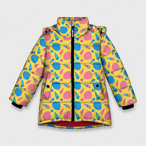 Зимняя куртка для девочки Летний паттерн с ракушками / 3D-Красный – фото 1