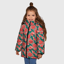 Куртка зимняя для девочки Летний паттерн с арбузами, цвет: 3D-светло-серый — фото 2
